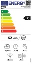 Beko WITV 8612 XW0R, lavadora integrable, 8 kg, 1200rpm, SteamTherapy™, AntiCrease®, blanco, clase C
