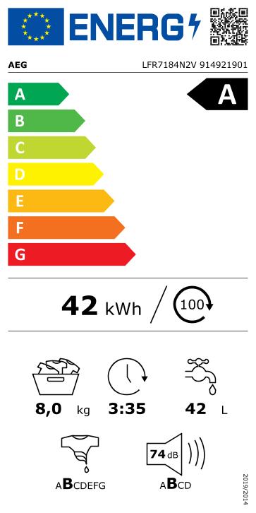AEG LFR7184N2V, lavadora de carga frontal, 8kg, 1400 rpm, libre instalación, función vapor, lavado rápido