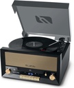 Muse MT-110 B, Microsistema con giradiscos estéreo, 3 velocidades 33/45/78 RPM, Radio FM, Reproductor CD/CD-R/CD-RW, Receptor Bluetooth, Puerto USB, Entrada auxiliar mini-jack, 2 altavoces integrados, Salida RCA, Toma de auriculares