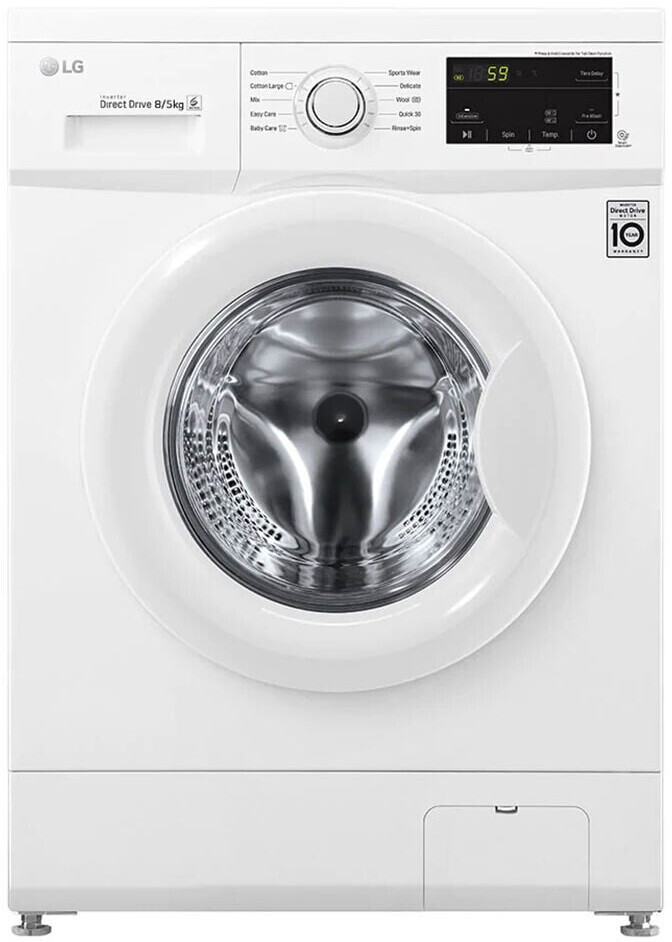 LG F4J3TM5WD, lavadora secadora Inverter Direct Drive, 8/5kg, 1400rpm, blanco, serie 100, clase D/E
