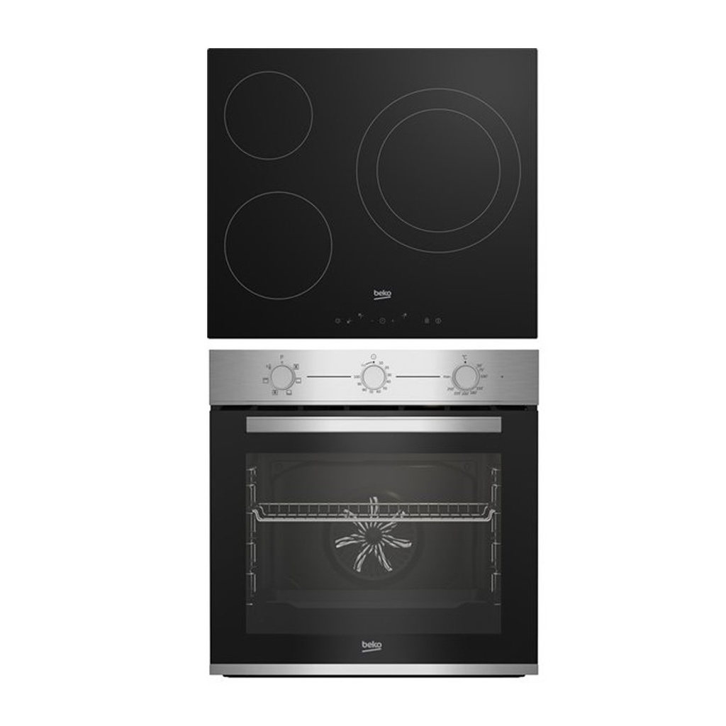 Beko BBSE12120XD, conjunto horno multifunción y placa vitrocerámica, 3 zonas, 59 cm, Inox