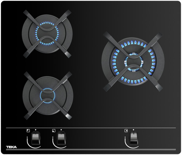 Teka GBC 63010 KBN, placa de gas natural, 3 quemadores, 60cm, vidrio negro