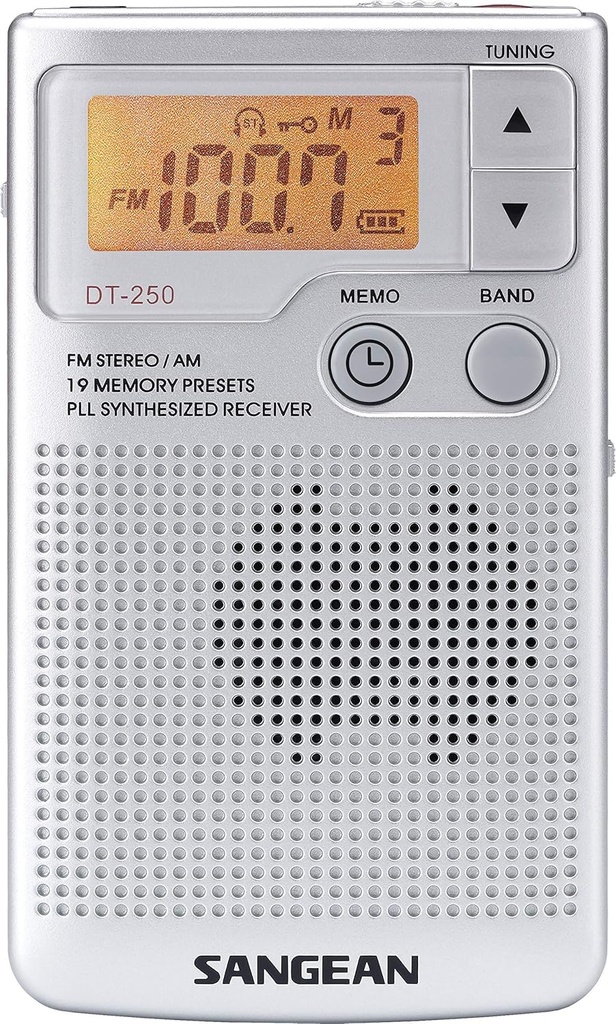 Sangean DT-250, Radio portátil AM/FM, Dynamic Bass Boost, Pantalla LCD