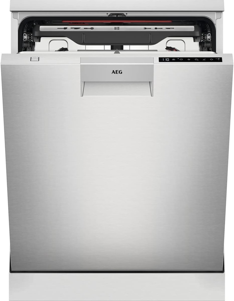 AEG FFB83816PM, lavavajillas de libre instalación, serie 9000, AirDry, 3 bandejas ComFortLift, inox, clase D