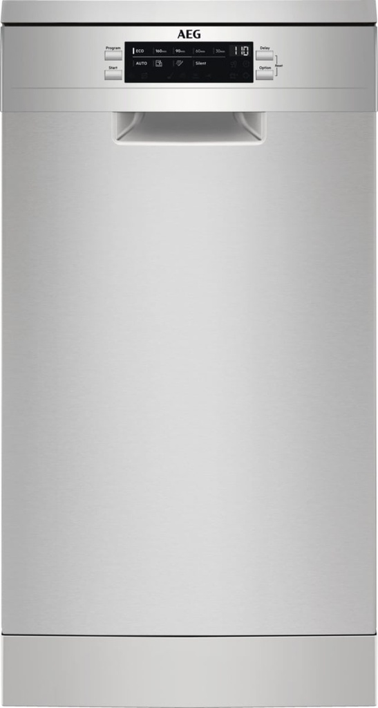 AEG FFB73527ZM, lavavajillas 45cm  libre instalación, 45cm, AirDry, SoftGrips y SoftSpikes, inox, clase D