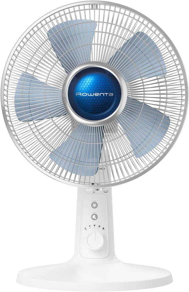 Rowenta VU2730, ventilador de mesa, Turbo Silence Extreme +, 4 velocidades, posición nocturna silenciosa, blanca