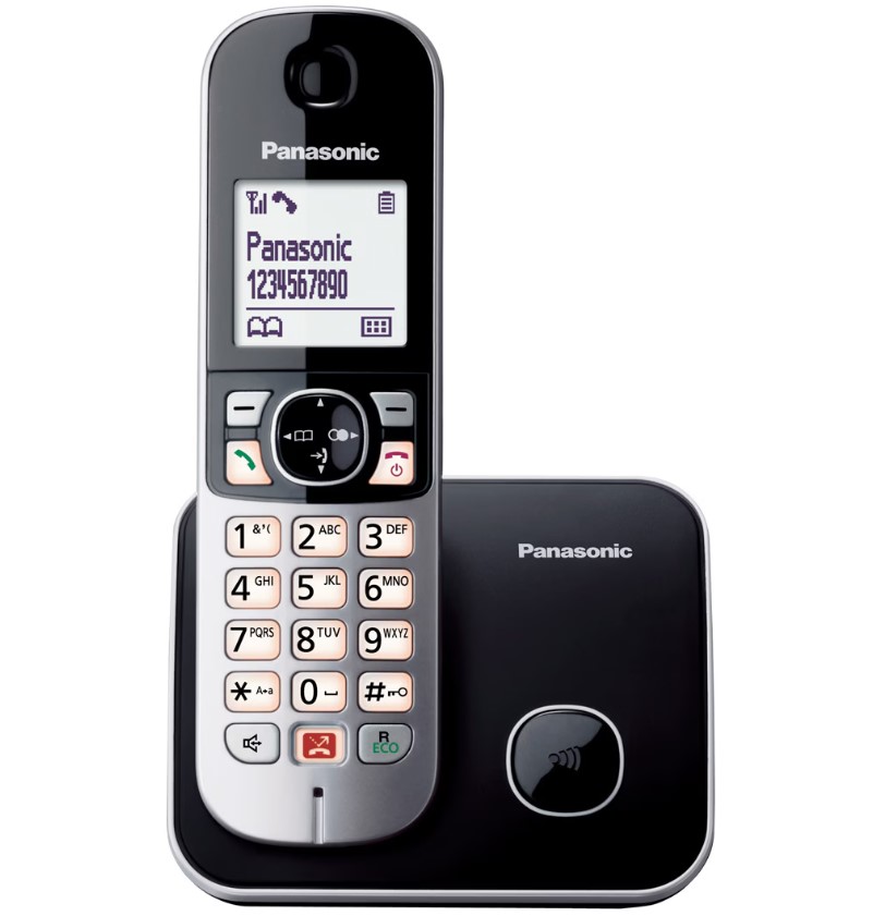 Panasonic KX-TG6851SPB Teléfono Inalámbrico Digital, Unidad Base y Auriculares, Identificador De Llamadas, Bloqueo De Llamadas Molestas Negro