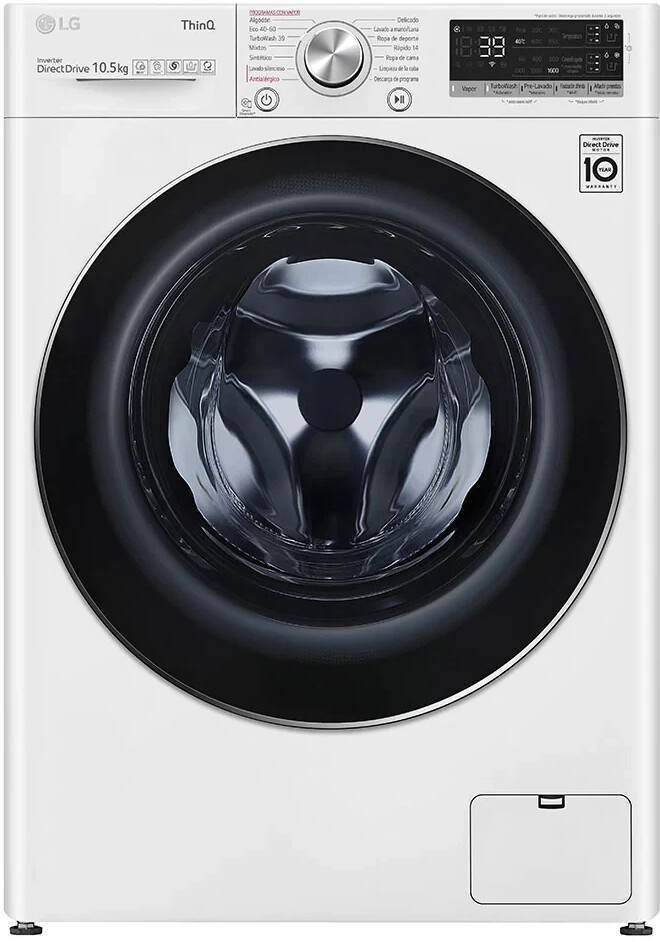 LG F6WV7510PRW, lavadora carga frontal, 10.5 kg, 1600 rpm, autodosificador, blanco, clase A