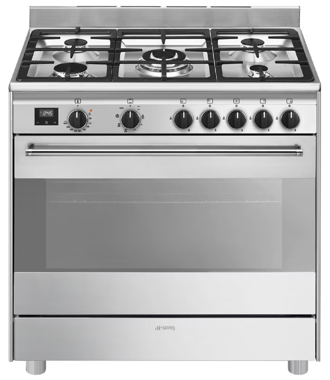 Smeg BG91X2, cocina de gas, placa y horno, 90x60 cm, 5 zonas, inox, clase A