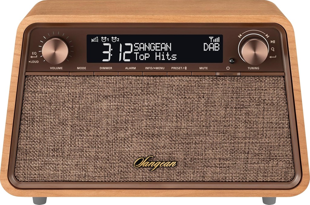 Sangean WR-201D, radio DAB+ / FM-RDS, Bluetooth, AUX Radio de sobremesa de madera premium cerezo natural