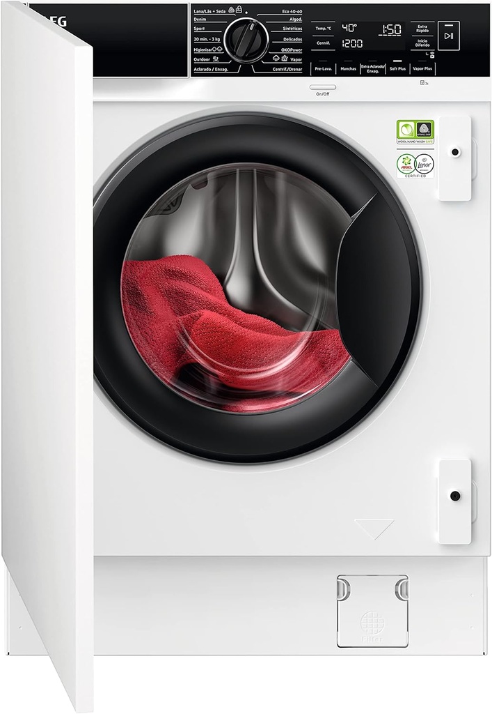 AEG LFN8E8436C, lavadora integrable, 8 kg, 1.400rpm, motor inverter, serie 8000, clase A