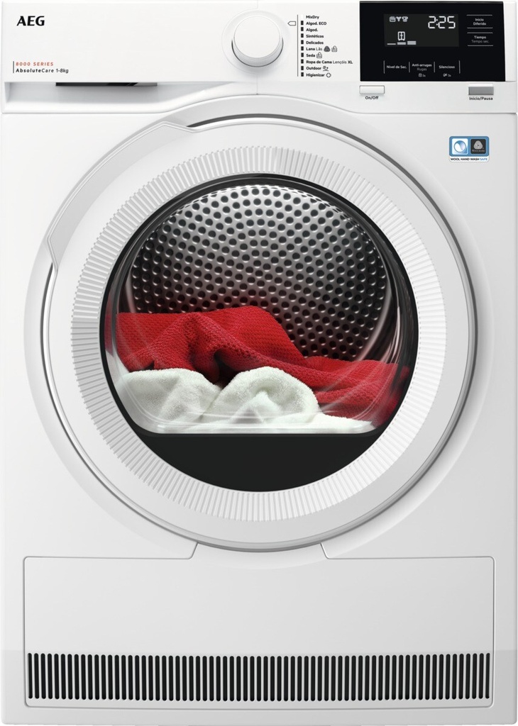 AEG TR818A2OB, Secadora bomba de calor  8 kg, 10 programas, SensiDry, MixDry, blanco, serie 8000, clase A+++
