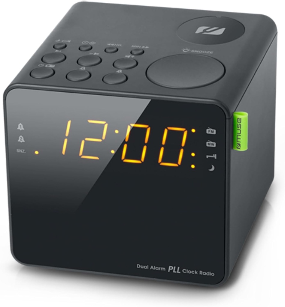 Muse M187CR, radio despertador, alarma dual, FM/MW, negro