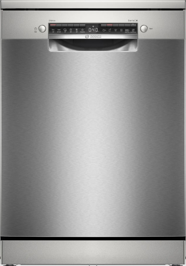 Bosch SMS4HTI00E, lavavajillas de libre instalación, 60 cm, acero inoxidable, serie 4, clase D
