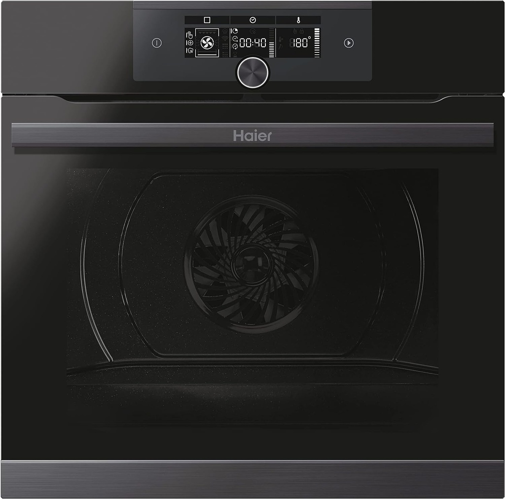 Haier HWO60SM5F8BH, Horno pirolítico + hidrolítico, 70L, Negro