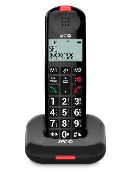 SPC Comfort Kairo, teléfono inalámbrico para personas mayores con teclas grandes, negro