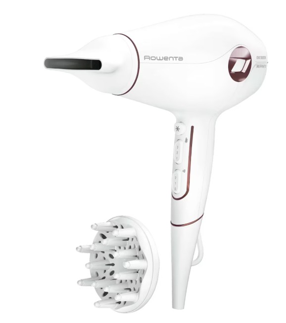 Rowenta CV6135F0, secador de pelo, 1800w, 3D Volume Booster, 3 temperaturas, 2 velocidades, difusor, color blanco y granate