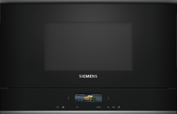 Siemens BF722L1B1, Microondas integración, iQ700, Base cerámica sin plato giratorio, 21 Litros, Negro