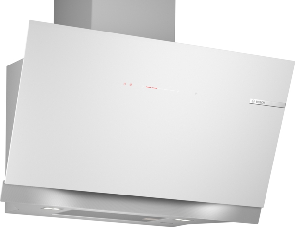 Bosch DWK91LT20, Campana decorativa inclinada, ancho 90 cm, cristal blanco, serie 8