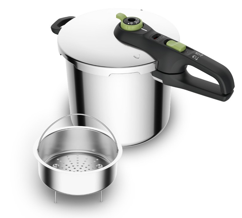 Tefal P2584402, olla a presión secure trendy, 8l, verde con cestillo, 2 programas de cocción