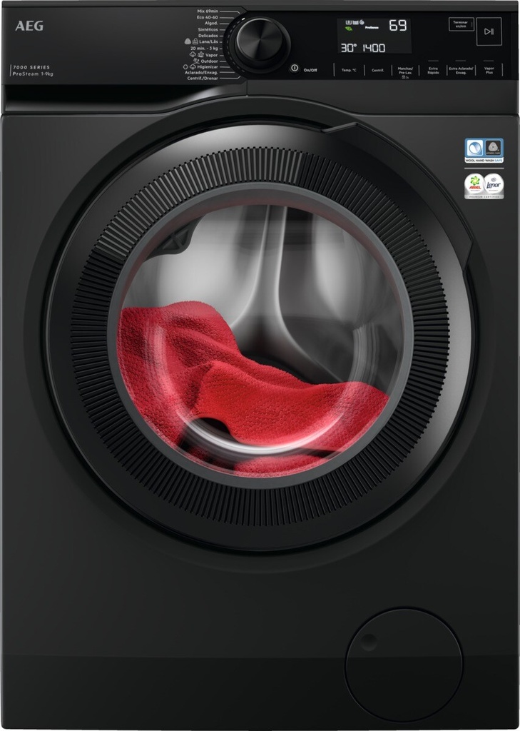 AEG LFR7394V4B, lavadora carga frontal, acero negro, 9kg, 1400rpm, clase A