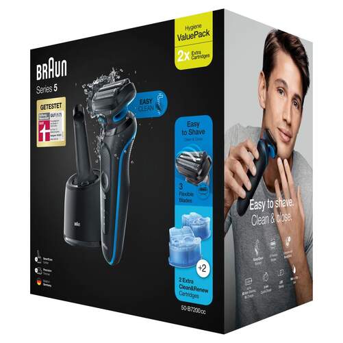 Braun Series 5, afeitadora eléctrica, centro de limpieza SmartCare Clean & Charge, resistente al agua, color azul
