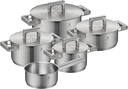 WMF Ultimate Cool +, batería de cocina de 5 piezas, base TransTherm, Cromargan, tapas de acero inox