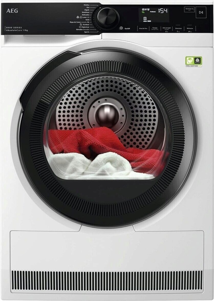 AEG TR839A4PB, secadora con bomba de calor, serie 8000, 9kg, AbsoluteCare, blanco, clase A+++