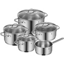 WMF Provence Plus, Juego de ollas 5 piezas, base TransTherm, tapas de cristal, piezas inox