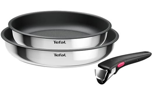 Tefal L8813S, set de sartenes, 22-26cm, mango extraíble, titanio antiadherente, inox