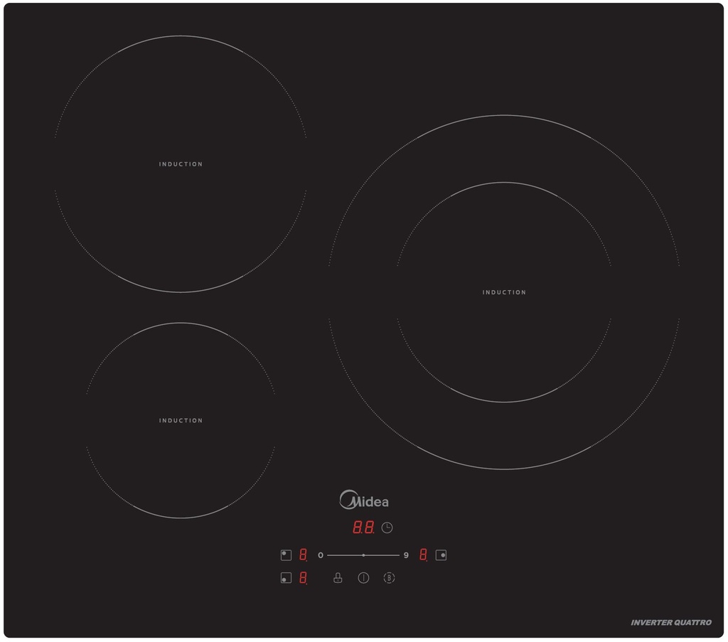 Midea MIH740T278K0, Placa de inducción, 60cm,  Inverter Quattro, 3 zonas