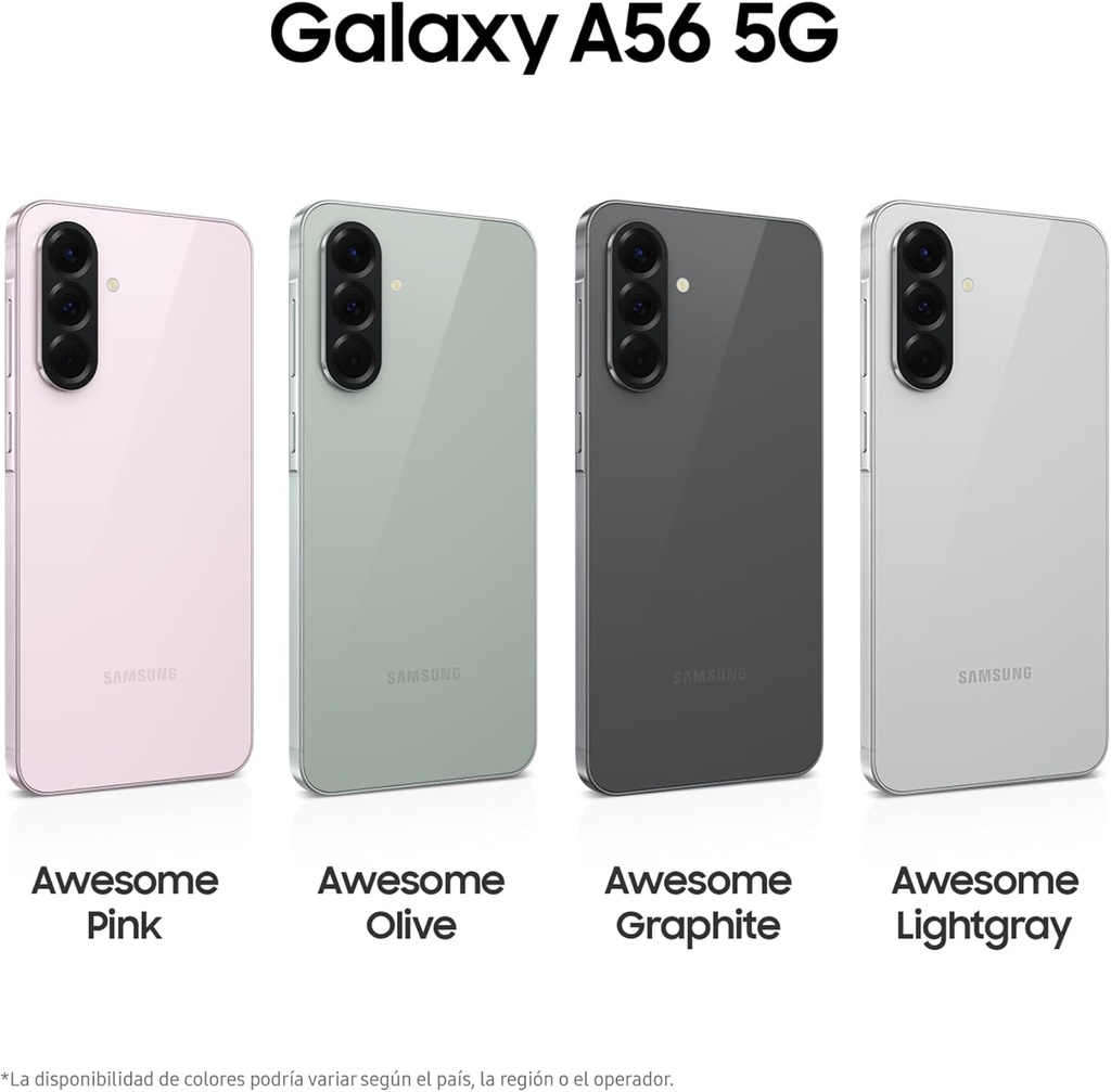 Teléfono Samsung Galaxy A56 5G, Pantalla 6,7" Super Amoled, Procesador Exynos 1580, Cámara 50 mpx, Memoria Ram 8gb, Memoria Interna 256gb, Batería 5000mAh