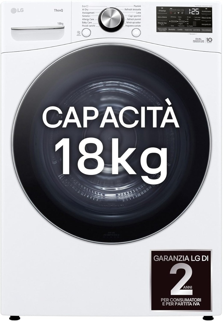 LG RH10U8AVCW Secadora con Inteligencia artificial 18kg, D, con Bomba de calor Dual Inverter, Direct Drive , Serie XXL