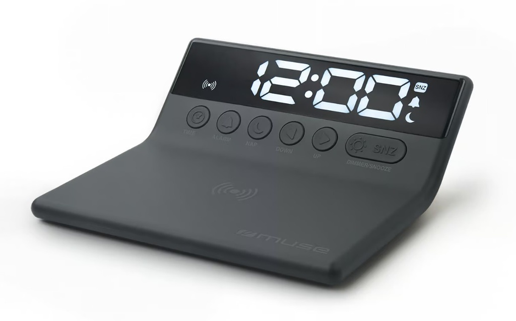 Muse M-168WI, Reloj Digital con display grande, Alarma, Carga por inducción, Función siesta, Dimer y Snooze