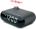 Muse M179 P, Radio despertador FM con 20 presintonías, Pantalla LED de 0,9'', Alarma dual, Proyección de hora de ángulo ajustable y rotación de imagen, Radio y buzzer, Snooze y función sleep