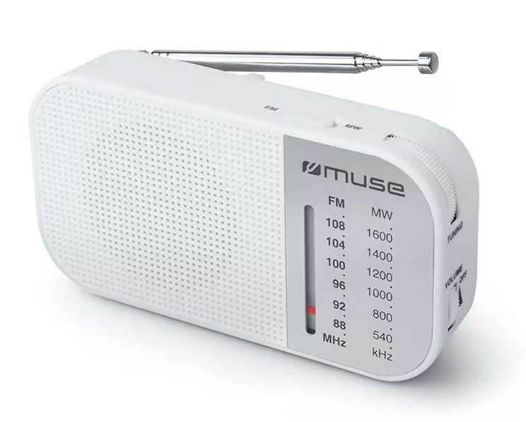 Muse M-025 R, Radio Portátil, 2 bandas AM/FM, Antena telescópica, Selector de banda, Altavoz incorporado, Toma de auriculares