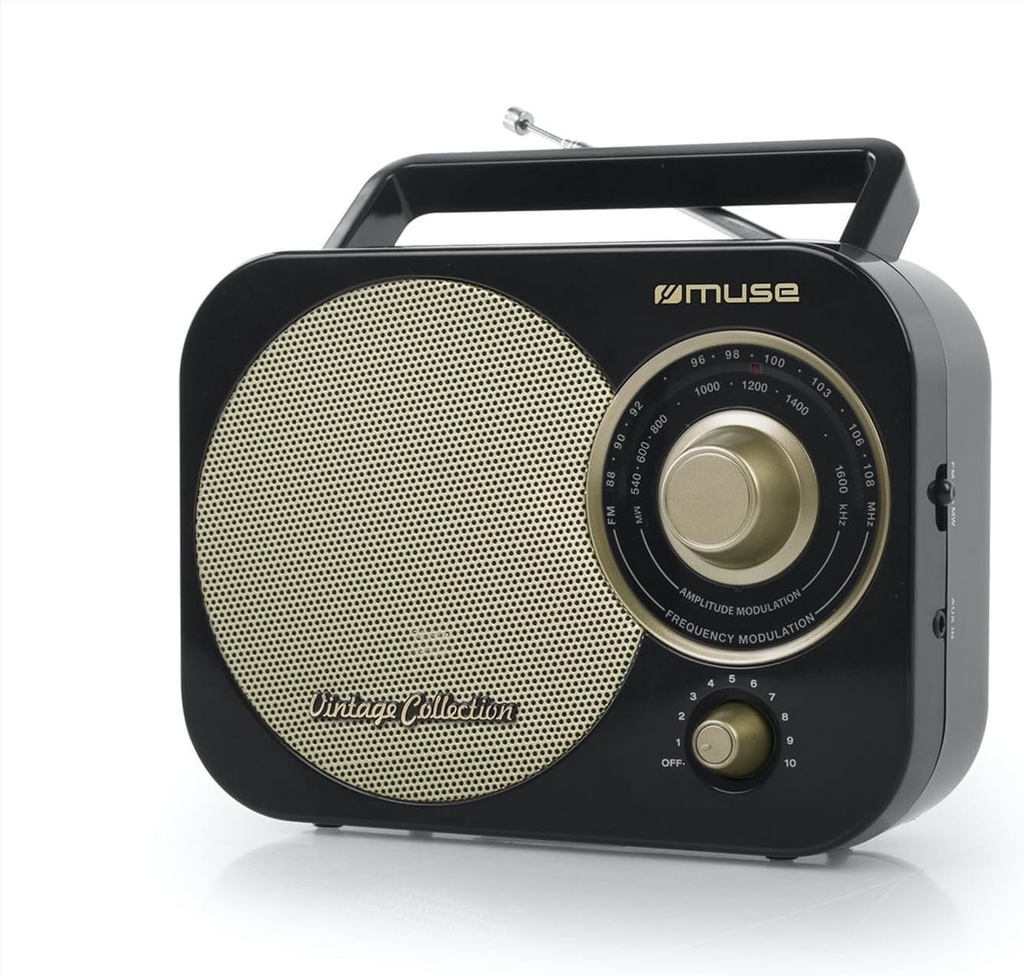Muse M-055 RB, Radio portátil, 2 bandas (FM/AM), Antena telescópica, Encendido y apagado en el botón de volumen, Entrada auxiliar