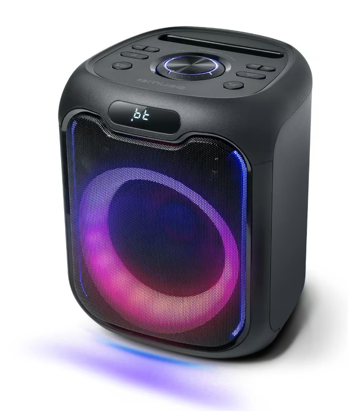 Muse M-1803 DJ, Altavoz Bluetooth, USB, Luces de colores, Display LED blanco, Ajustes graves y agudos, Batería recargable, 5 horas de autonomía, Par estéreo, Potencia de 150W