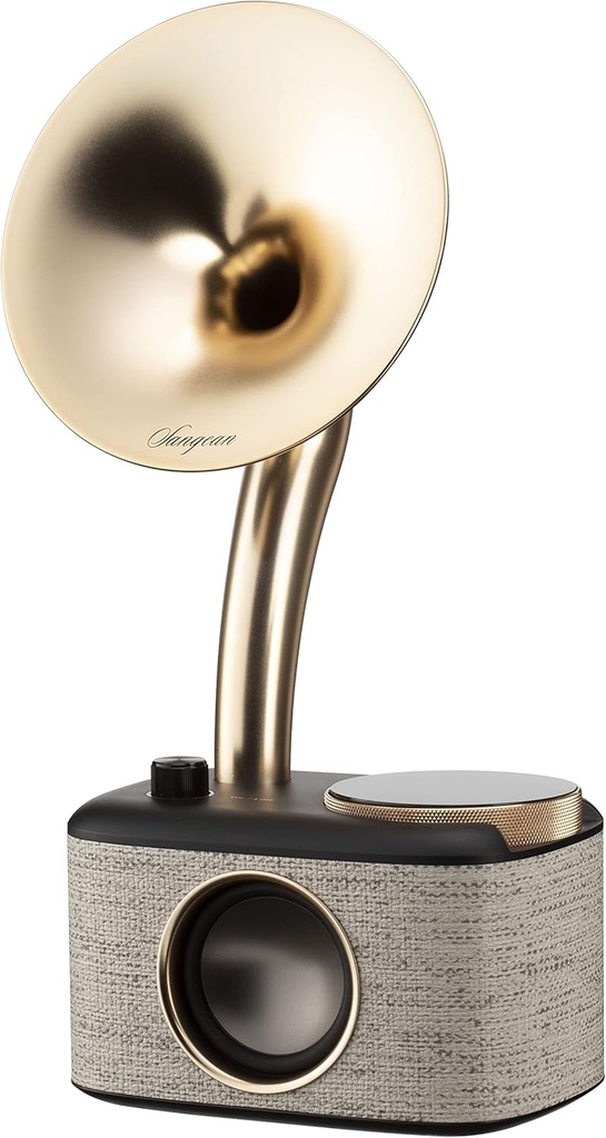 Sangean CP-100D, Radio DAB+ / FM-RDS / Bluetooth / AUX, Radio con diseño de gramófono, Controles digitales, 20 presintonías (10 DAB / 10 FM), Batería recargable, Color Black-Gold