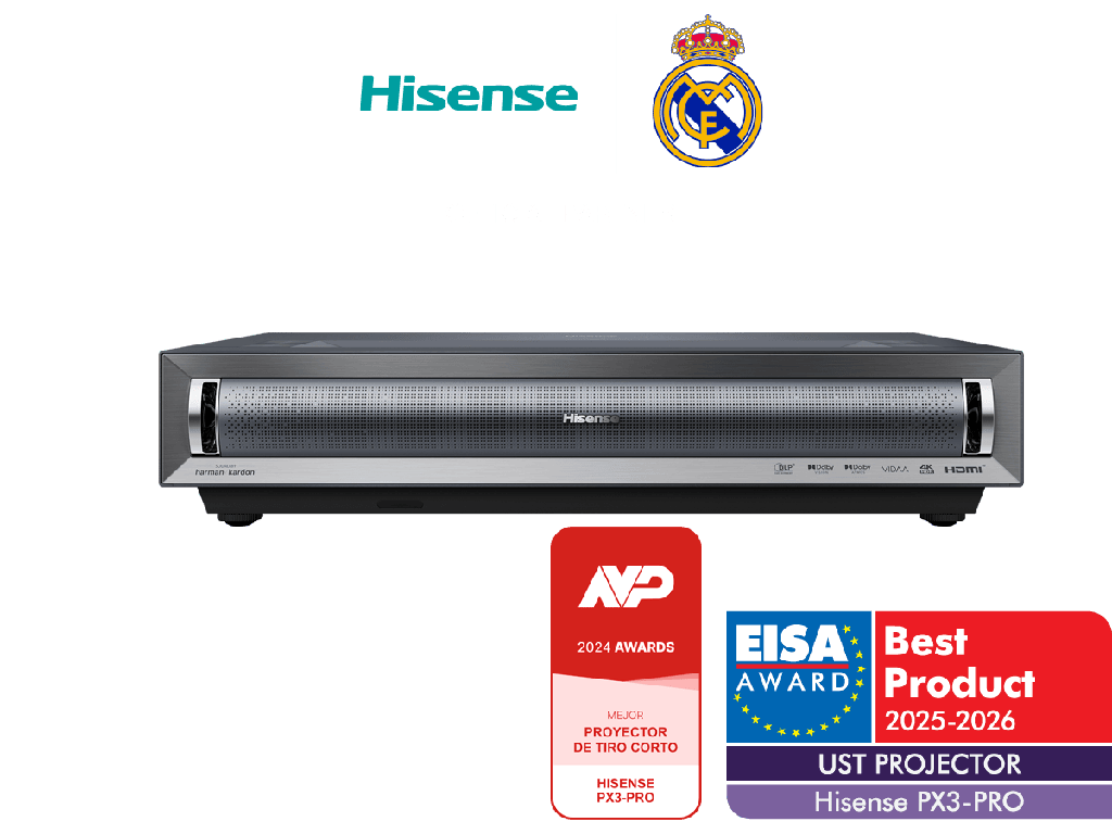 Proyector Laser Tricroma UHD 4K Smart TV Tiro corto, 80 a 150 pulgadas, 3000 Lumenes, Dolby Atmos, Dolby Vision, IMAX enhanced