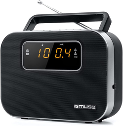 [M081R] Muse M-081R, Radio portátil FM/AM PLL, 20 presintonías para emosioras (10 FM + 10 MW), Despertador por radio o buzzer, Funciones Snooze, Sleep y siesta, Reloj 24h con LED ámbar de gran tamaño con función Dimmer