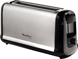 [LS260800] Moulinex Subito LS2608 - Tostadora 1 ranura extragrande, 1000 W, 7 ajustes/tiempo de tostado, función Stop, bandeja recoge-migas, 2 funciones descongelar y recalentar, Negro/Acero Inoxidable