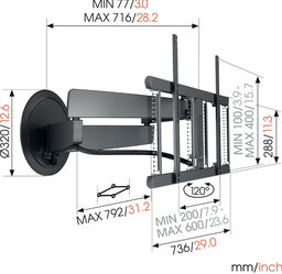 [TVM7675 SOPORTE DOBLE GIRO] Vogels TVM7675, soporte Tv de giro motorizado, hasta 120°, de 40" a 77", hasta 35 kg, negro