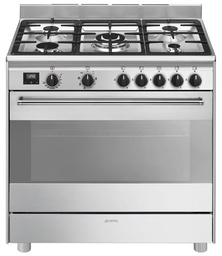 [BG91X2] Smeg BG91X2, cocina de gas, placa y horno, 90x60 cm, 5 zonas, inox, clase A