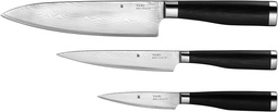 [WMF Yari] WMF Yari, set 3 cuchillos japoneses, 67 capas acero inoxidable forjadas, filo de larga duración, peso equilibrado, madera de Pakka