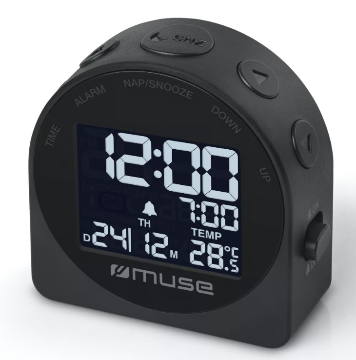 Muse M-09, Reloj digital con display, LCD grande, Fecha, Temperatura y alarma