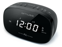 [M155CR] Muse M155 CR, Radio despertador FM/PLL con 20 presintonías para emisoras de FM, Radio o Buzzer, Snooze, Sleep y siesta, 24 horas con LED, intensidad ajustable