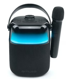 [M520KA] Muse M-520 KA, Altavoz BT Karaoke, Potencia 30W, con 6 Modos de luz. IPXS, Sonido de acompañamiento. Entrada Auxiliar, Toma de Auriculares, Entrada de Mic, Puerto USB, 1 micrófono inalámbrico